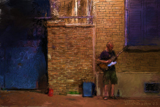 Musician on Bourbon, NOLA, Digital Painting of a Photograph, $400