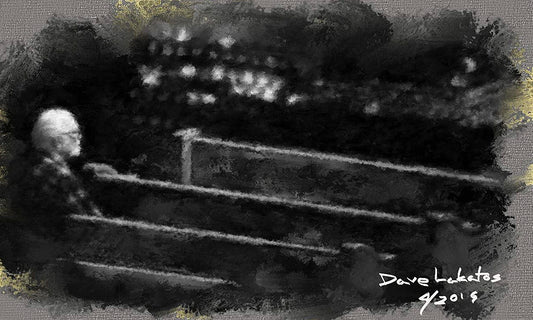 Old Man In Church - Striking Black & White Digital Painting by Dave Lakatos Art, $350
